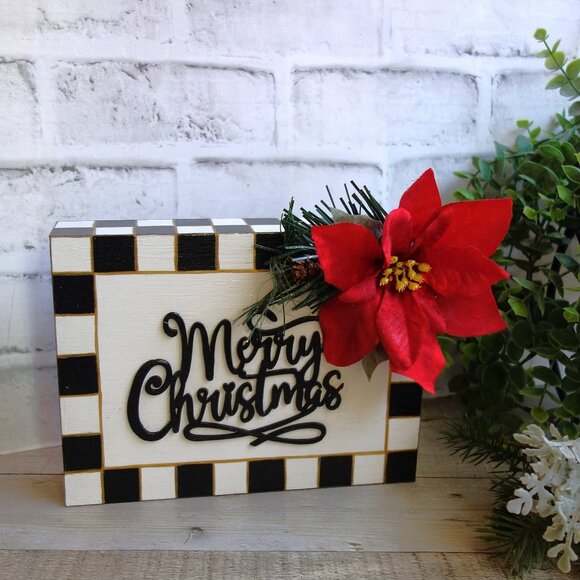 Rustic Checked Christmas Sign Mackenzie Inspired Buffalo Check Ornament - Picture 7 of 10